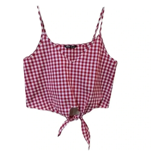 Shein Red White Plaid tie Crop Top size 6 - Picture 1 of 5